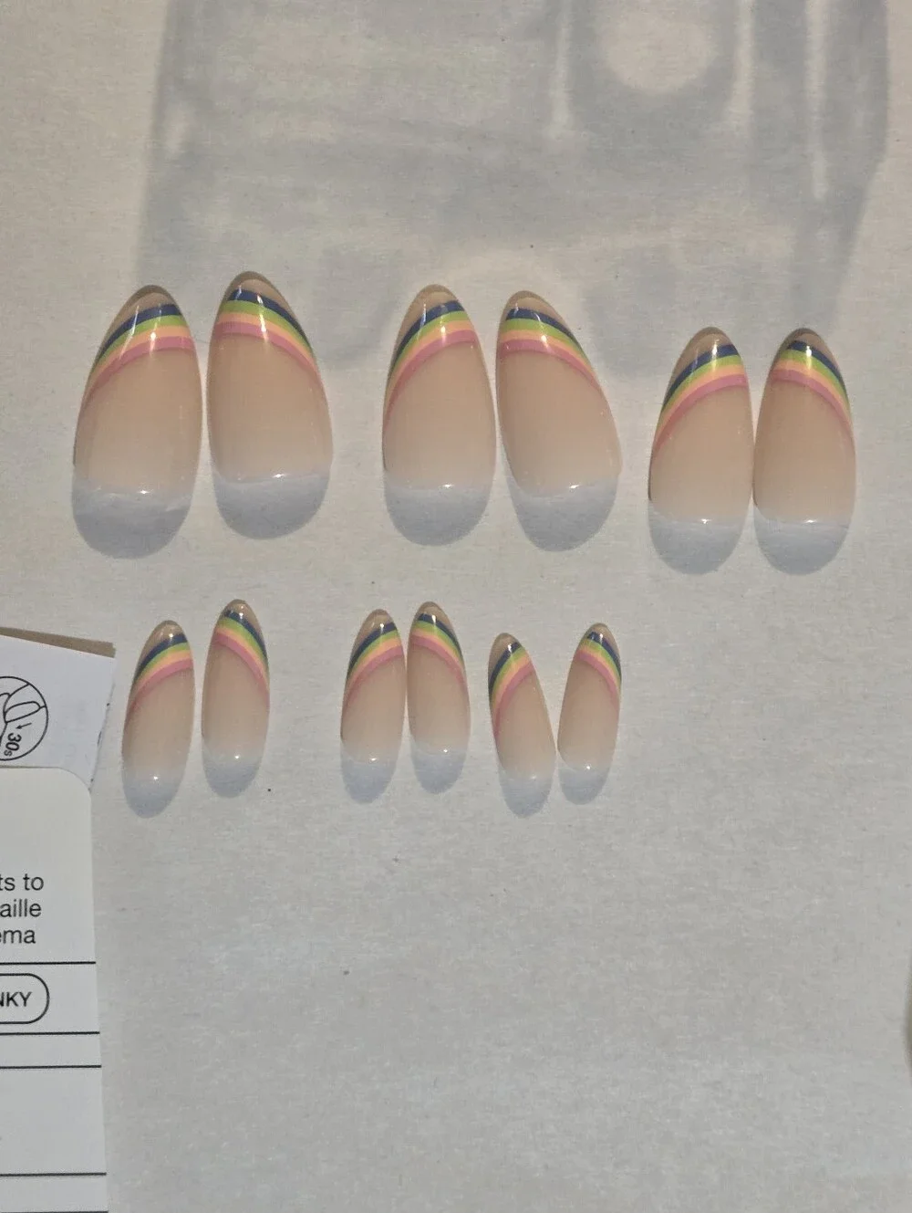 (BUNDLE ONLY) Neutral Pink Almond Nail Art Tips with Rainbow Accent